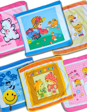 Quarya Cotton Face Towels for Newborn Baby Kids Soft Hankies Small Printed Cartoon Handkerchief Napkins Rumal for Infants Toddle