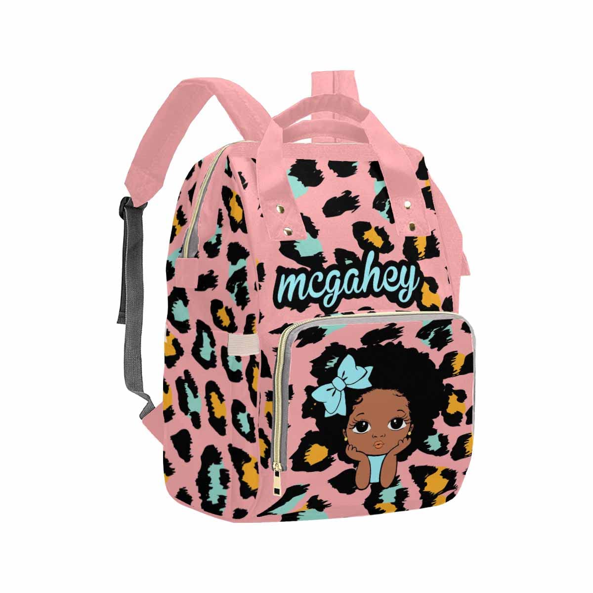 Artsadd Custom Baby Bag Large Capacity Nappy Bag For Mom, Blue Bow Knot Handbags Personalized Name Diaper Backpack With Stroller