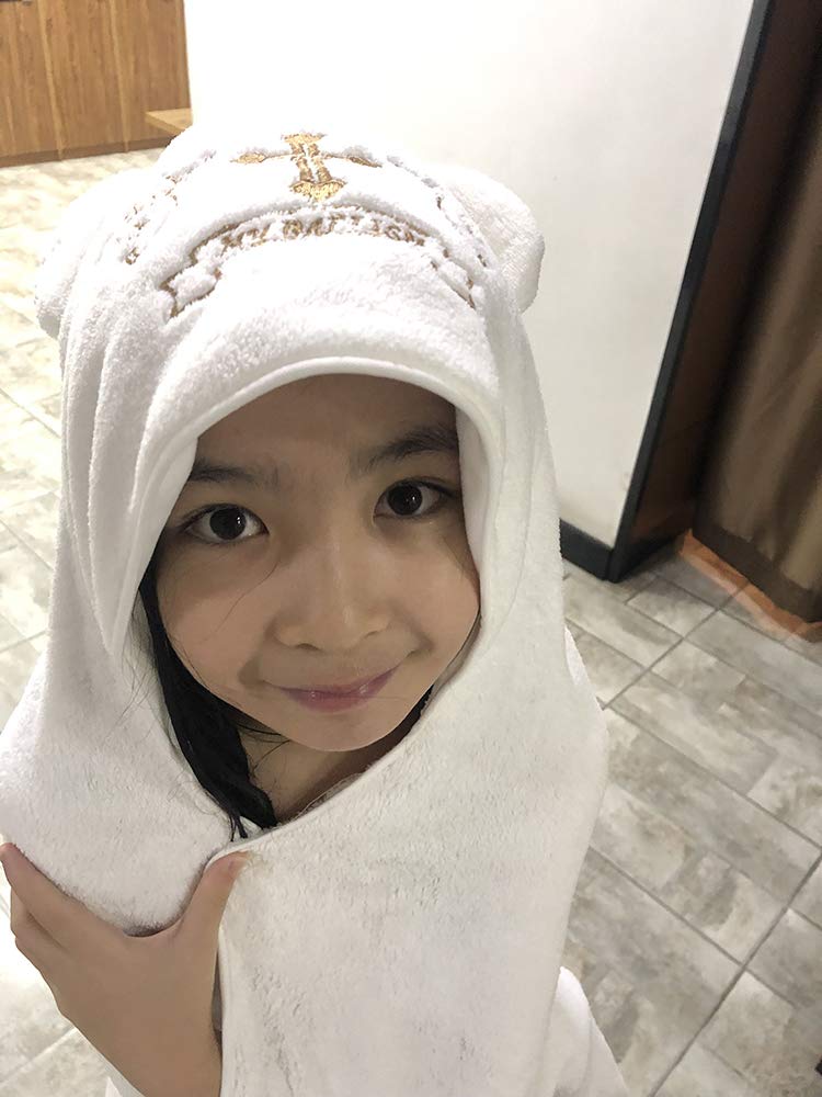 Estamico Unisex Baby Plush Hooded Bath Towels With Embroidery Cross And Cute Ears Baptism For Infants, Toddlers & Kids