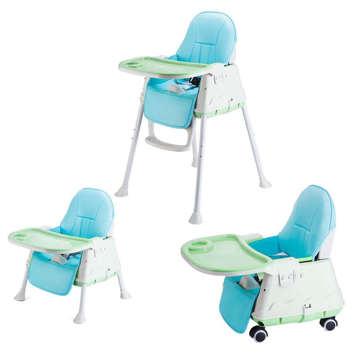 Syga High Chair For Baby Kids,Safety Toddler Feeding Booster Seat Dining Table Chair With Wheel And Cushion(Green)