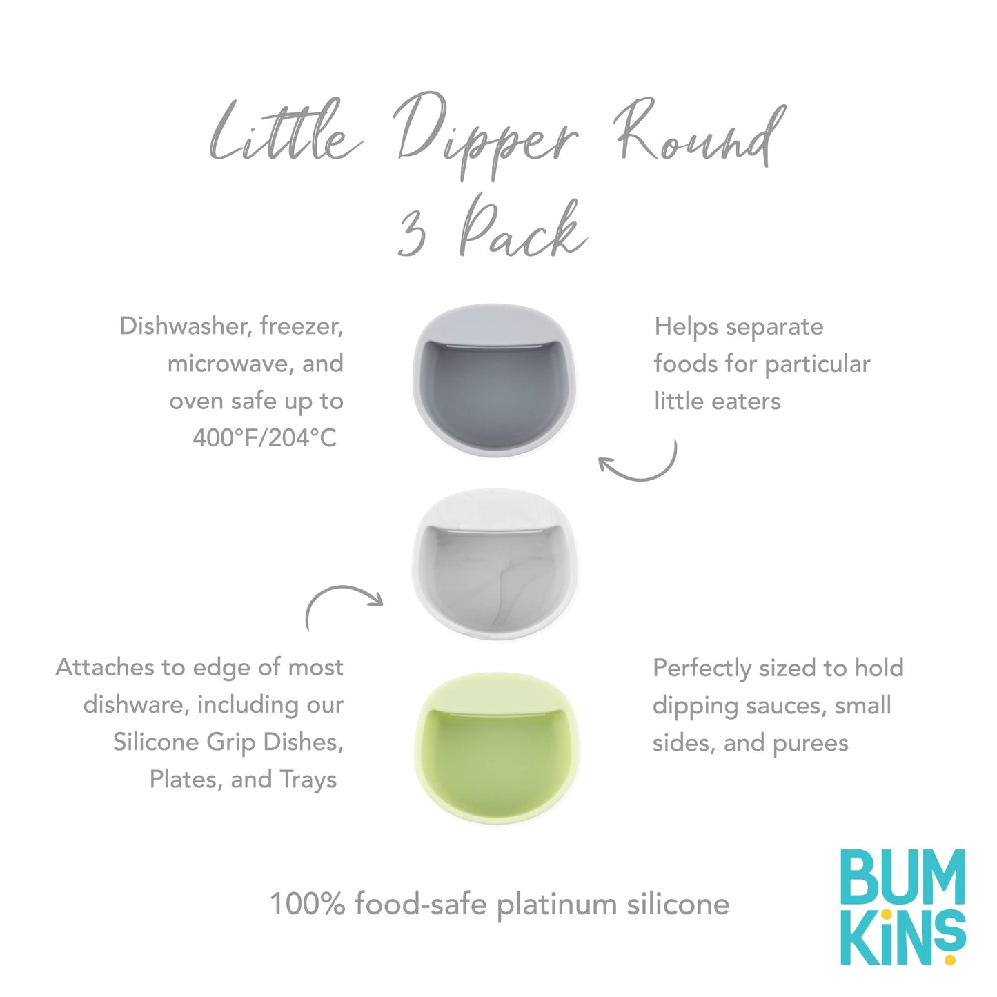 Bumkins Baby Silicone Little Dippers, Attaches To Bowls, Dishes And Plates, Sauce Cup, Holds Condiments, Dip, Puree, Toppings, B