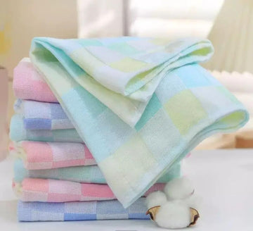 Khillayox Checked Baby Washcloths Muslin Cotton Soft Baby Face Towels for Newborns & Infants 25x25 CM Reusable Baby Wipes (12)