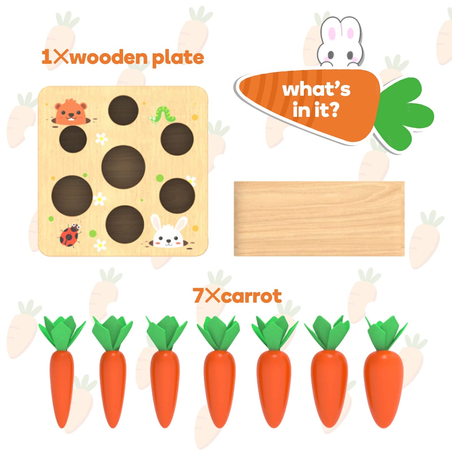 Montessori Toys for 1 Year Old, Carrots Harvest Wooden Baby Toys for 6-12 Months Educational Shape Sorting Matching Toys for Tod
