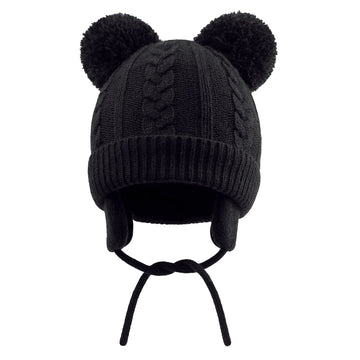 Duoyeree Toddler Winter Hat With Earflap Scarf Hood Thick Warm Kids Skull Cap For Baby Girls Boys Black