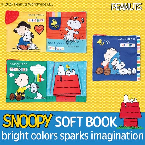 Kids Preferred Peanuts Snoopy Baby Stuff Fun Crinkle Book with On The Go Travel Clip Teether Soft Sensory Book for Babies & Todd