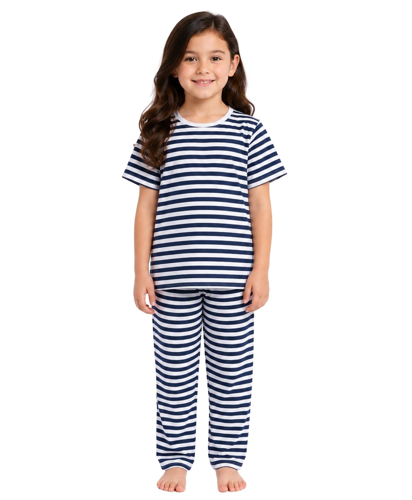 OG Kids Navy White Stripe Girls Short Sleeve Pyjama Set  Navy/White 45 Years