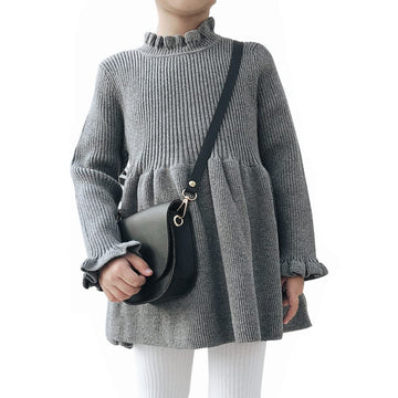 Simplee Kids Little Girls' Long Sleeve Girl Dresses And Rompers Ribbed Knit Sweater Dress Grey For 18 Months