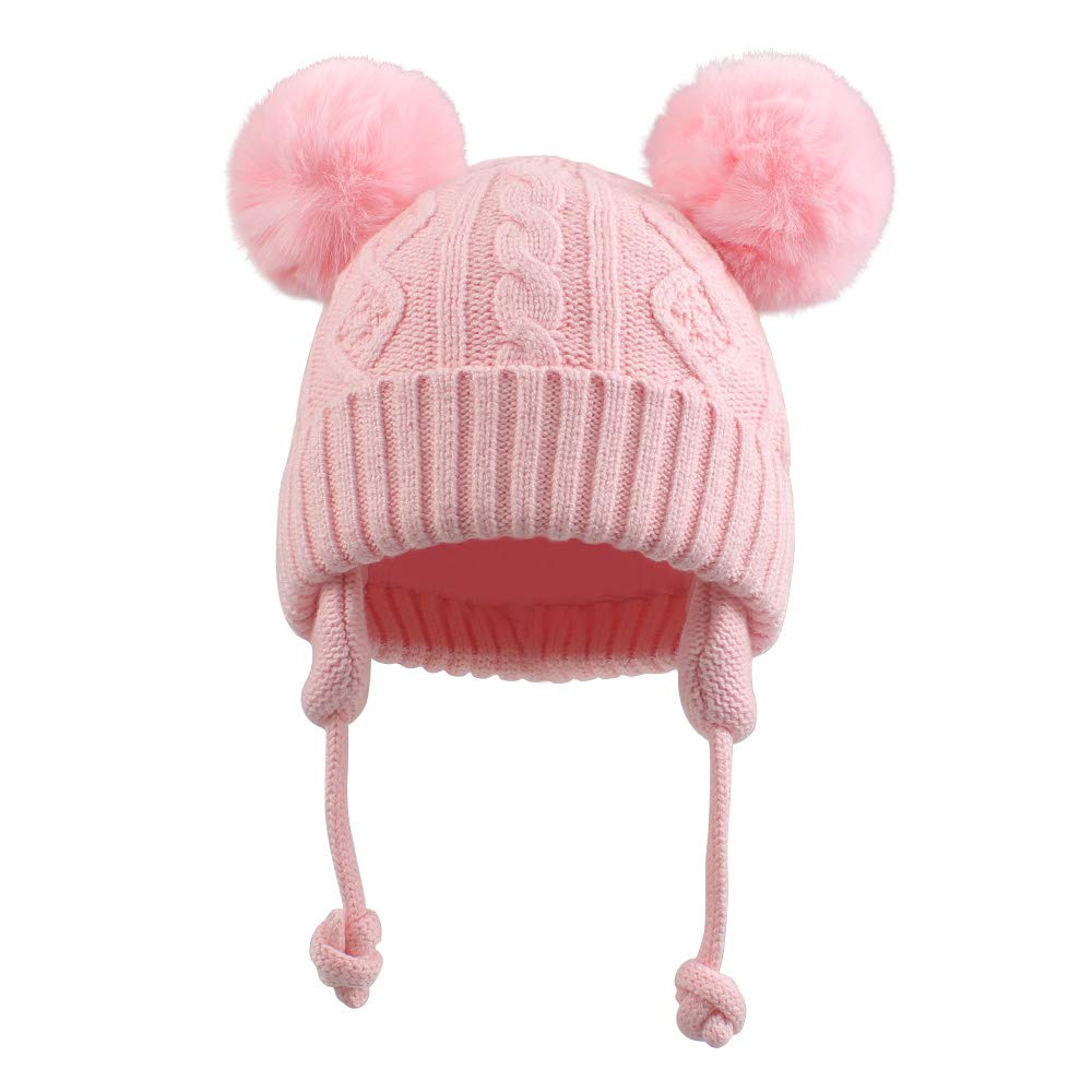 Jangannsa Cute Knitted Boys Girls Christmas Beanie Warm Earflap Winter Hat Infant Toddler Baby Beanie 0-6Y (M, Pink Pompom)