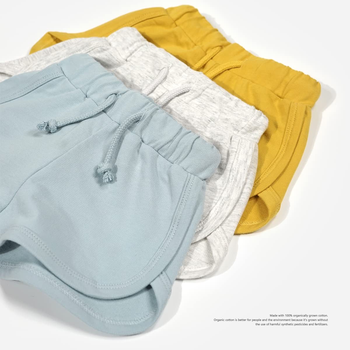Teach Leanbh Baby Boys Girls 3 Pack Athletic Shorts Cotton Soild Color With Drawstring (6-12 Months, Green/Grey/Navy)