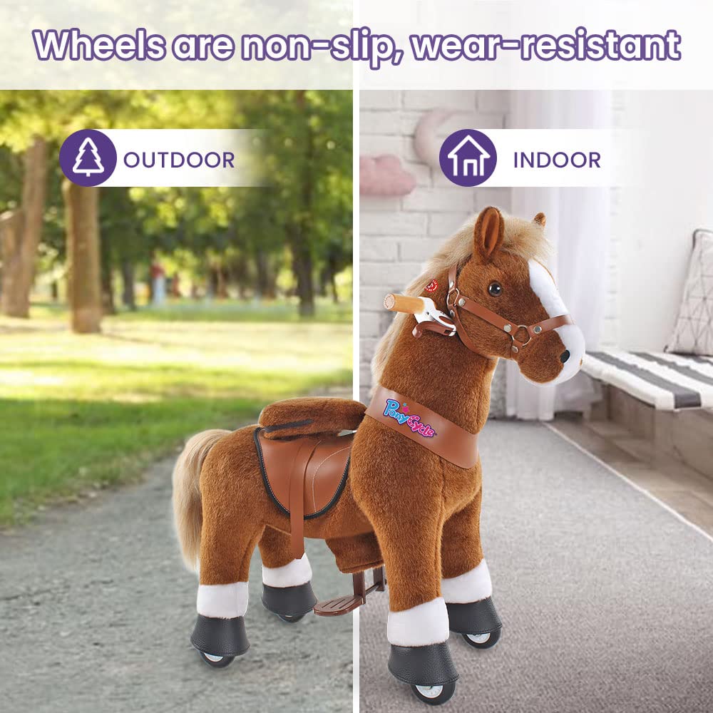 PonyCycle Official Classic U Series Ride on Horse Toy Plush Walking Animal Brown Horse Size 4 for Age 4-8 Ux424