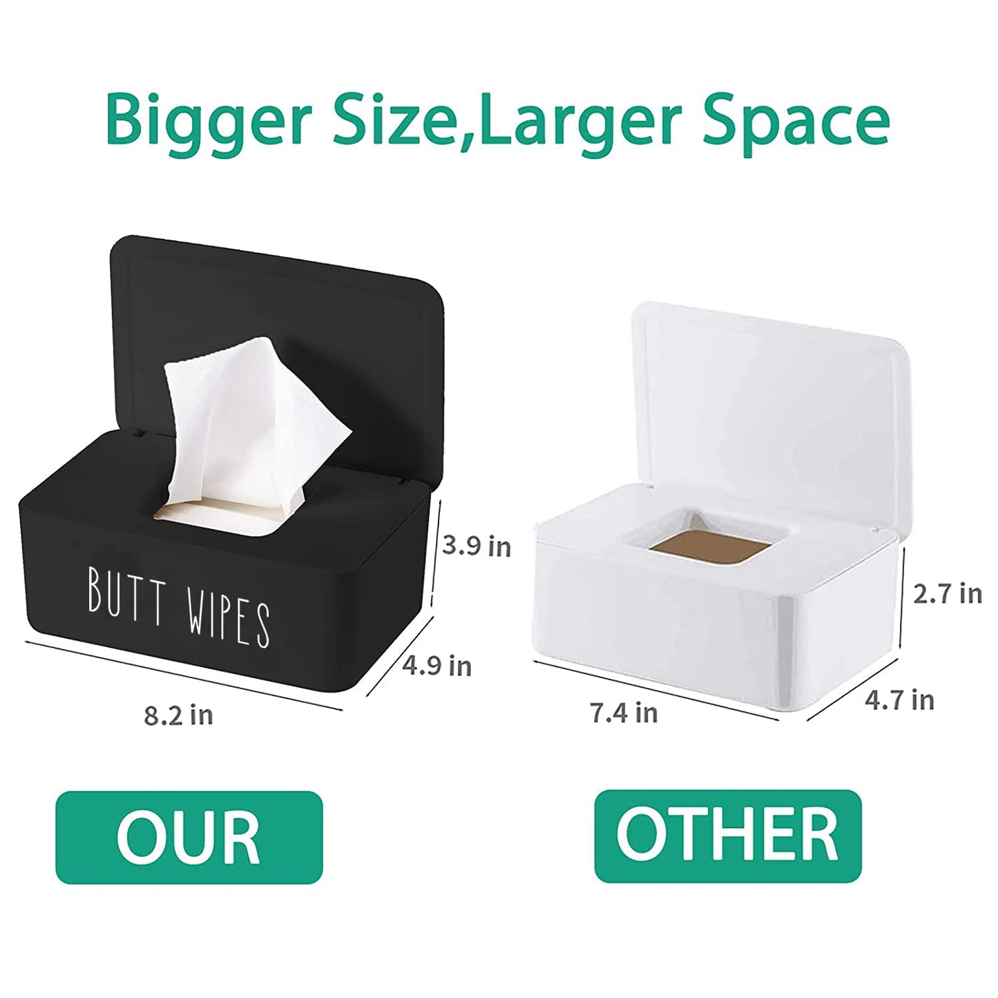 Moorfowl Butt Wipes Dispenser For Bathroom, Upgrade Size(8.2L X 4.9W X 3.9H Inches), Large Capacity Flushable Wipes Holder Conta