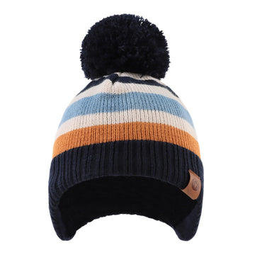 Jangannsa Knitted Baby Hat Scarf Set Winter Warm Boys Girls Beanie Fleece Lining Toddler Kids Hats With Pompom (Navy Striped(Hat