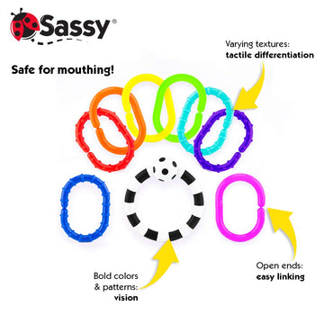 Sassy Ring O Links 9 Piece Set, Links for Stroller or Carrier Seat, 0+ Months