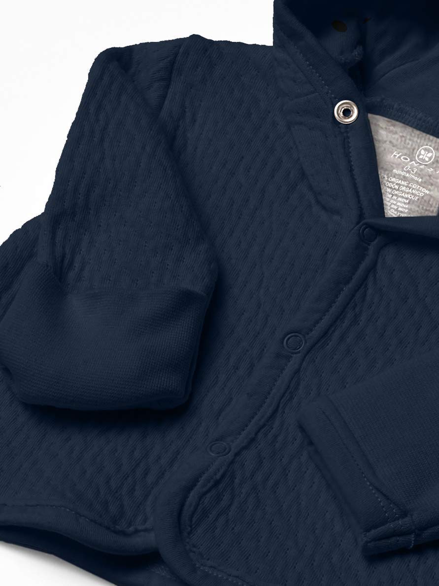 Honestbaby Baby Boys Organic Cotton Matelasse Snap-Front Hooded Jacket Cardigan Sweater, Dark Navy, 3-6 Months Us