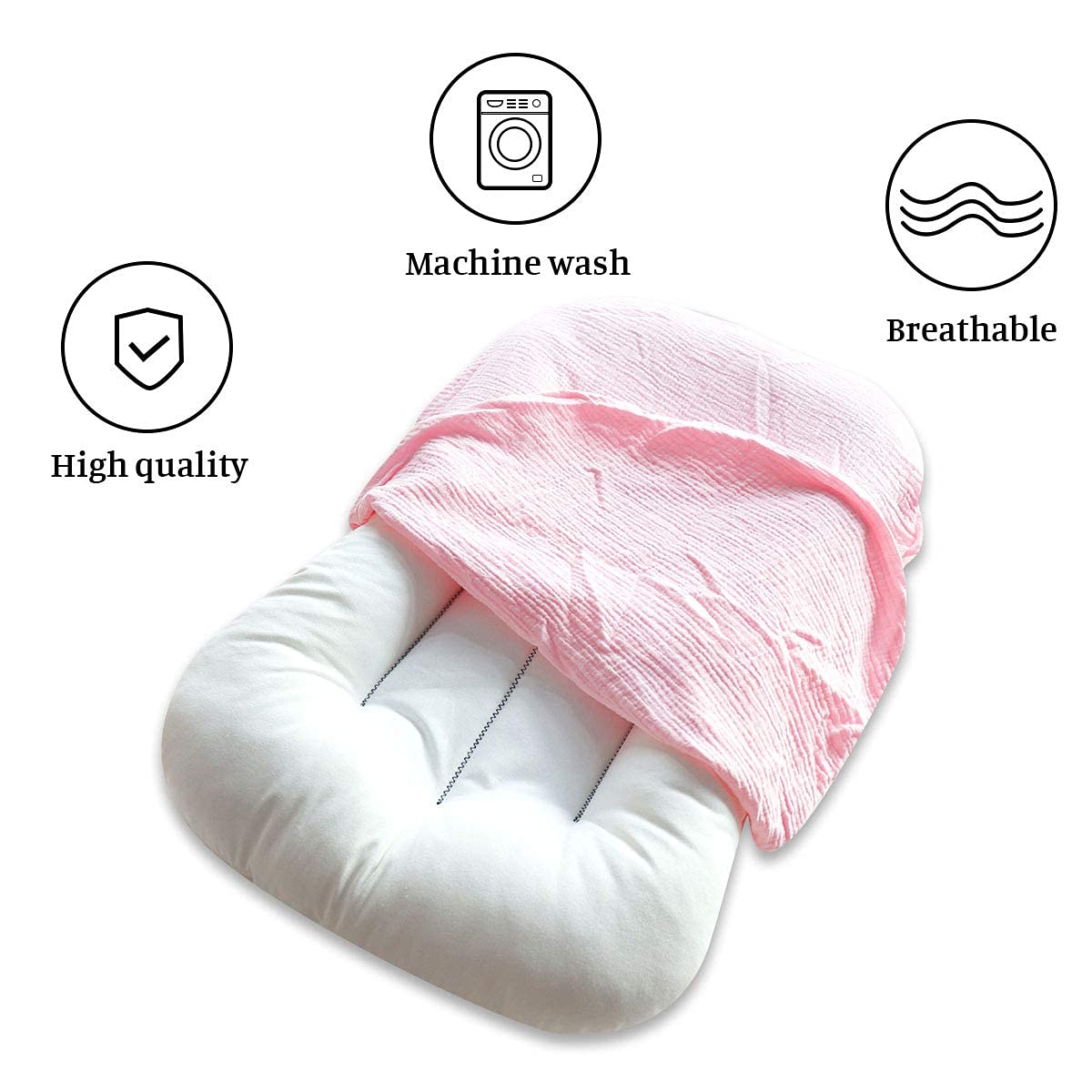 Hooyax Muslin Baby Lounger Cover Soft Organic Cotton Slipcover Fits Newborn Lounger For Baby Boys And Girls (Pink)