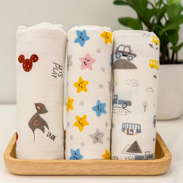 Mini Wonders Muslin Swaddle Set Of 3 For Newborns | 100% Cotton Baby Swaddles | Soft & Breathable | Ideal For 06 Months Babies 