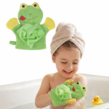 Syga Frog Face Cartoon Bathing Gloves Children Cartoon Bath Towel Baby Bath Gloves(Green)