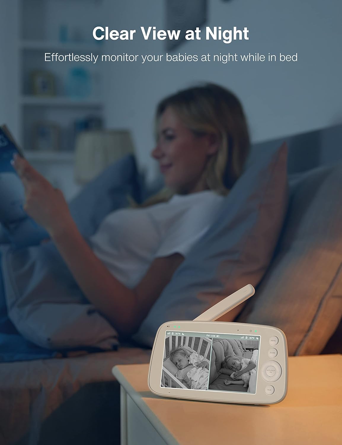 Hipp Video Baby Monitor Screen, 5    Parent Unit For Vava, Single Split-Screen, Infrared Night Vision, 2X 4X Zoom, 900Ft Long Ra