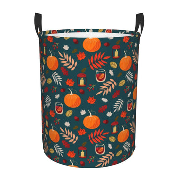 Pevtufa Autumn With Pumpkins Foldable Laundry Basket Organizer,Fabric Clothes Toy Storage Basket Nursery Hamper Storage Bin For 
