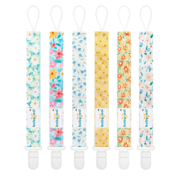 Babygoal Floral Pacifier Clips, 6 Pack Binky Paci Holder Clips And Leash For Boys And Girls Fits For Most Pacifier, Binkie Style