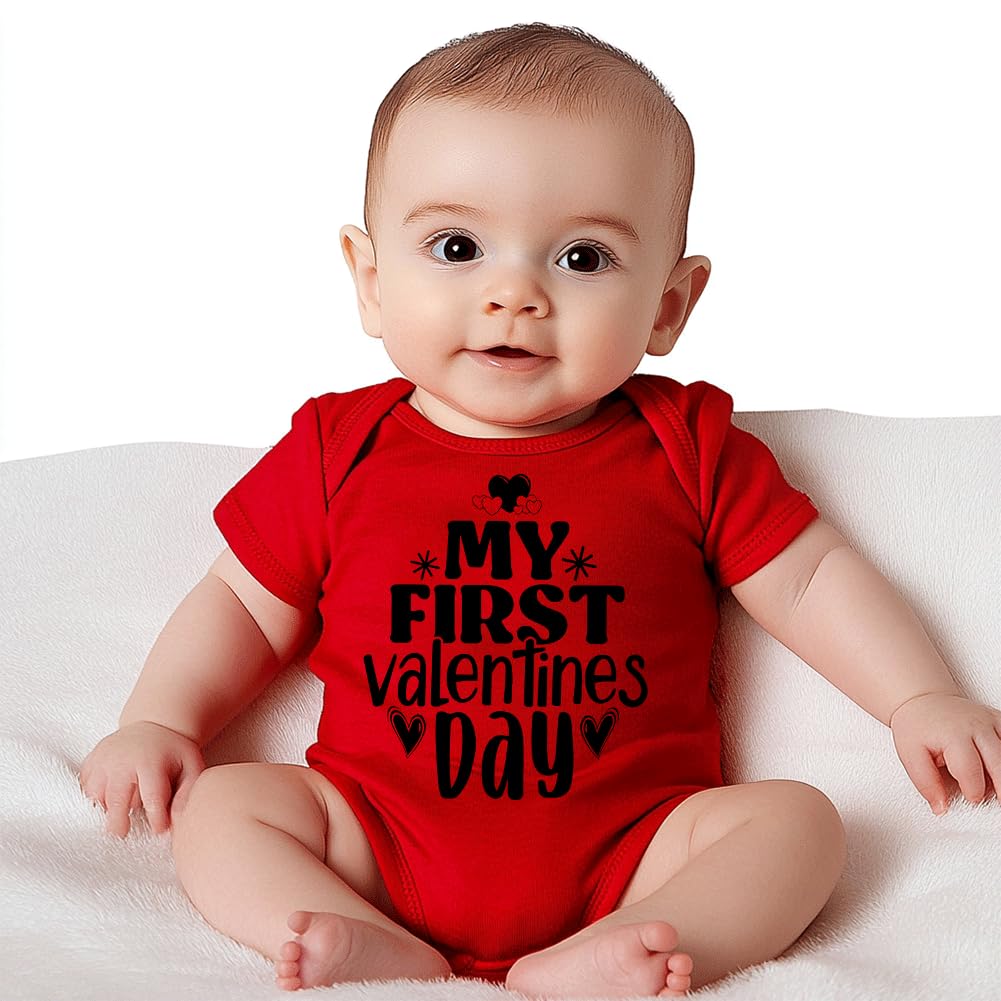 Hrcfbk Infant Newborn Baby Boys Girls My First Valentine'S Day Bodysuit Short Sleeve Romper Layette Set(Red 1,0-3Months)