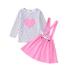 Modntoga Toddler Baby Girl Valentine'S Day Outfit Long Sleeve Dot Heart Shirt Top+Suspender Strap Red Skirts Set(18M-7Y) (Pink,