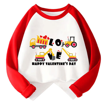 Boys Valentines Day Shirt Toddler Girls 2T Love Truck Long Sleeve Raglan Little Kids Shirts For Valentines Red Tops