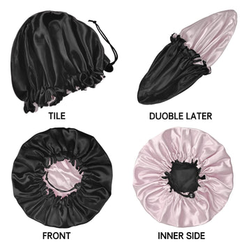3 Pieces Kids Satin Bonnet, Reversible Silk Bonnet For Teens Toddler Child Baby(Black,Blue,Yellow)