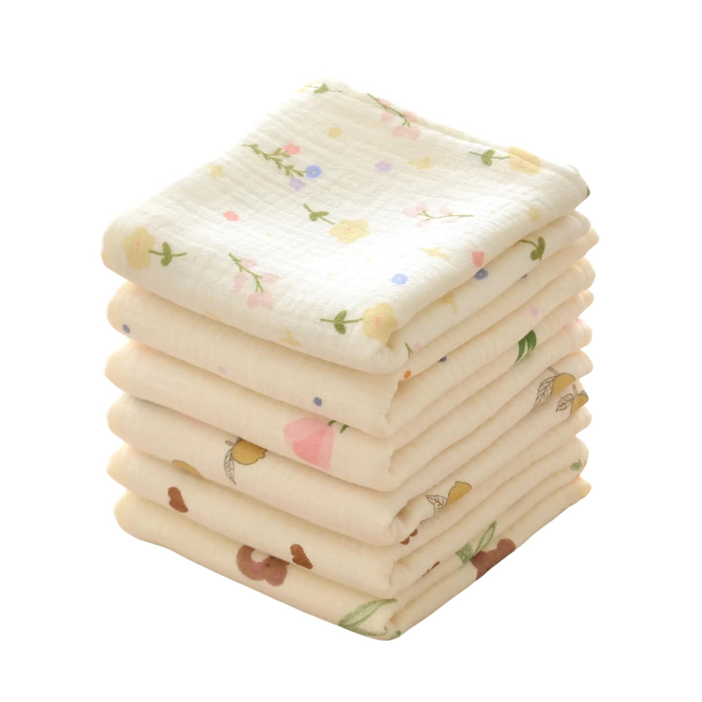 Mukin Baby Muslin Washcloths And Burp Cloths, Floral Pattern Cotton Face Towels, Burping Cloths For Newborn,6-Pack,10X20 Inches