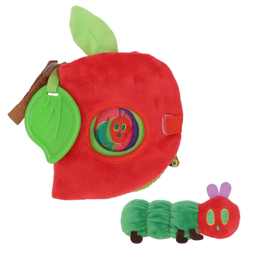 KIDS PREFERRED Eric Carle Very Hungry Caterpillar Activity Apple and Plush - Crinkle Texture Inside and Attached Leaf Teether - 