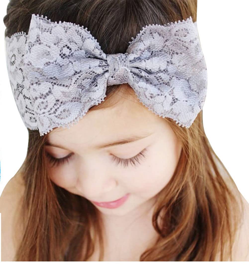 Koolgil Baby Girl'S Elegant Lace Bow Knot Headband Children'S Rhinestone Pearl Lace Headband For Birthday Party Photography (Gre