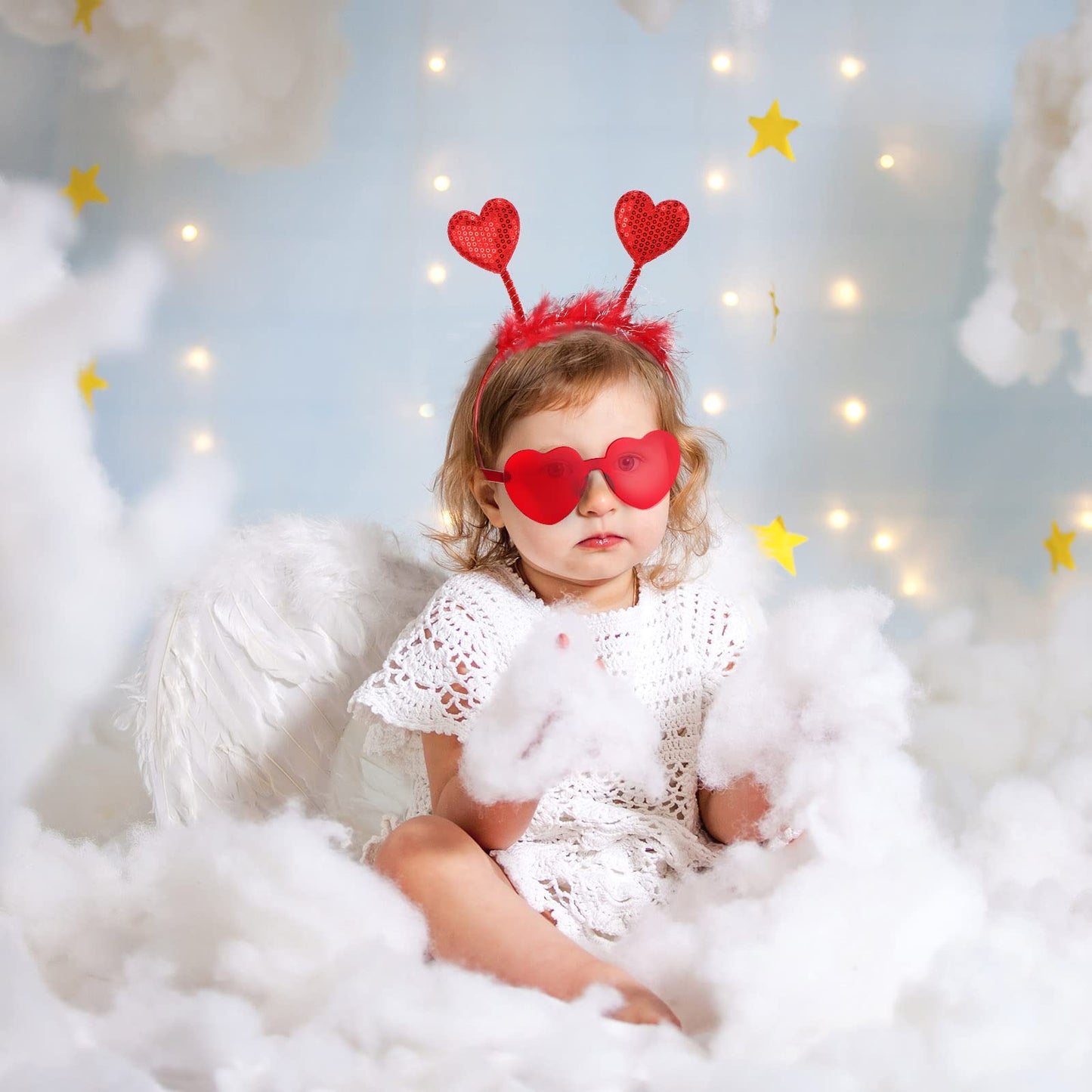 Costume Set, Cupid Bow And Arrow Feather Wings Headwear Arrows Bow Valentine Heart Rimless Sunglasses For Kids 4+ (Fresh Style)