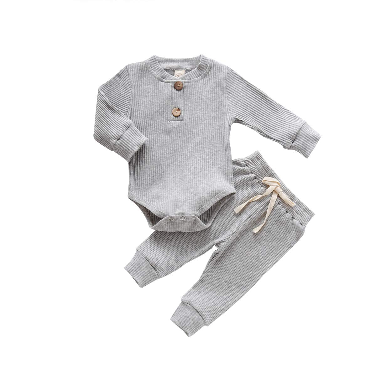 Baby Newborn Girls Boys Long Sleeve Clothes Striped Romper & Pants Set Infant Fall Winter Cotton Outfits (B-Gray, 12-18 Months)