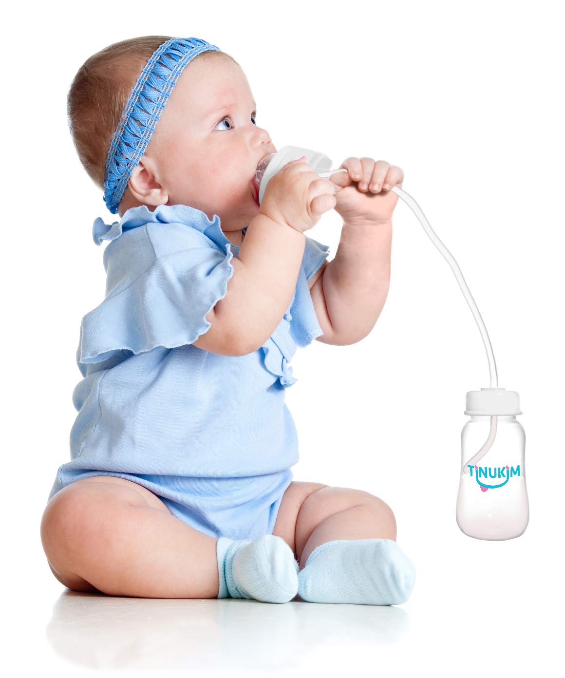 Tinukim Ifeed 4 Ounce Self Feeding Baby Bottle With Tube - Handless Anti-Colic Nursing System, White - 2-Pack
