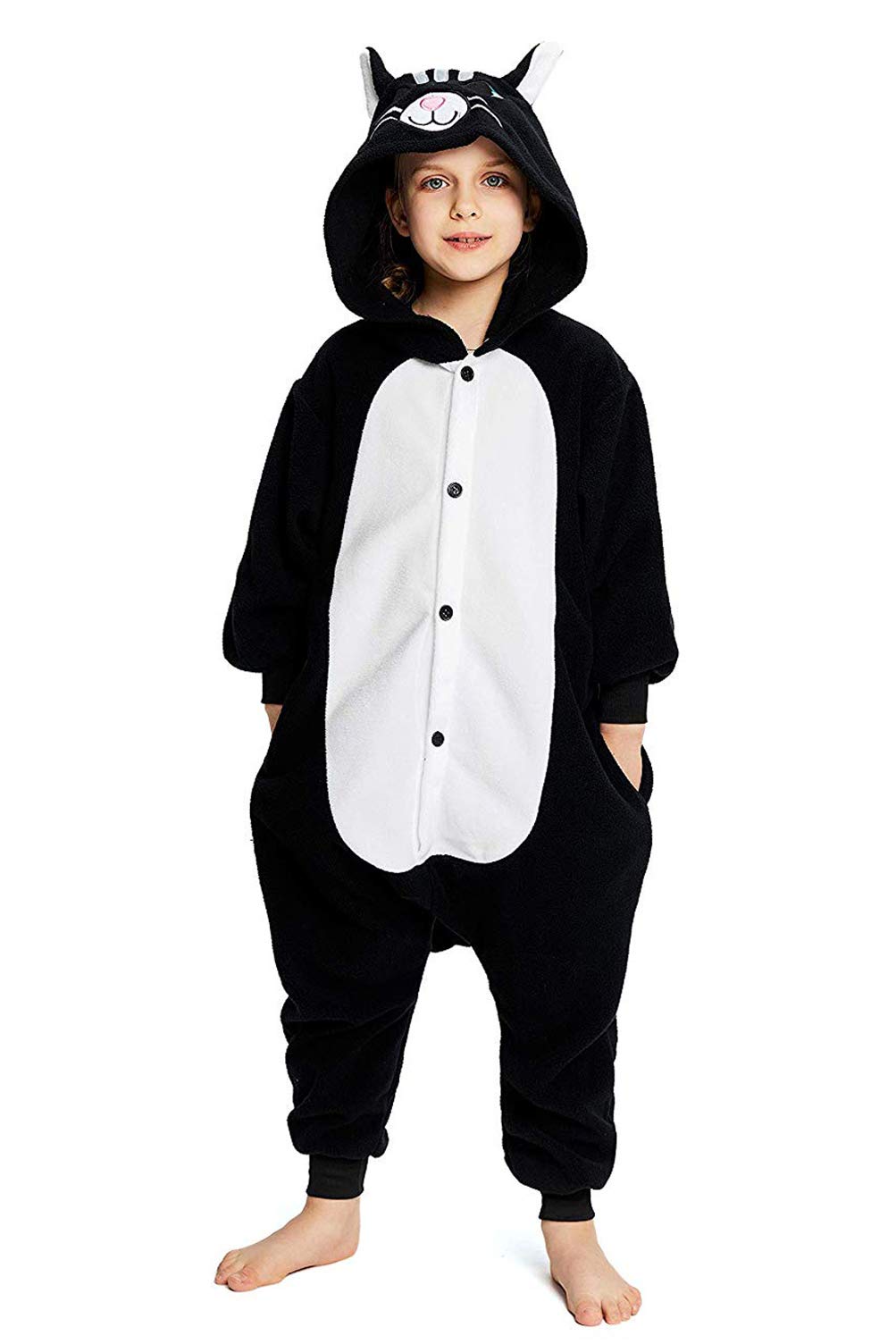 Canasour Cat Onesie Halloween Kids Cosplay Costume For Girls Animal Unisex Outfuit One Piece Hooded Farm Soft Pajamas Black Part