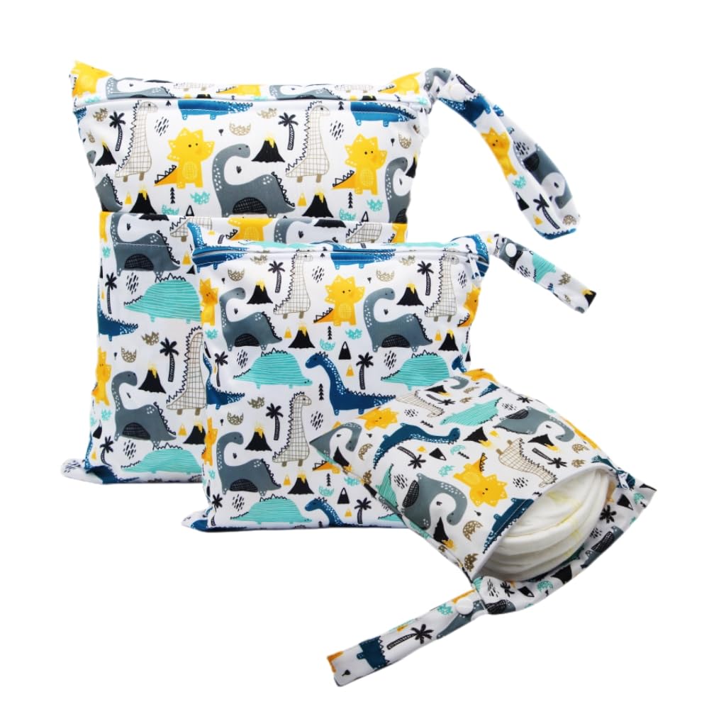 Asenappy 3Pcs Cloth Diaper Wet Dry Bags Waterproof Reusable With Two Zippered Pockets Travel Beach Pool Daycare Soiled Baby Item