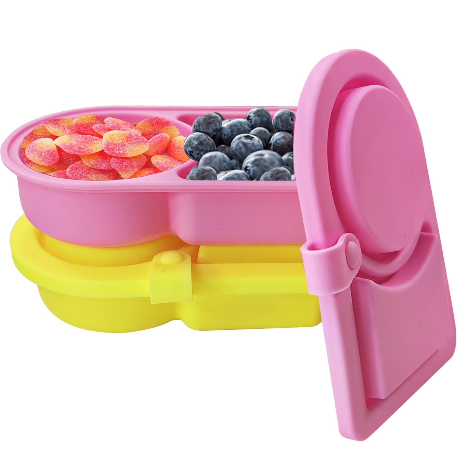 LEQBO 2 Packs Silicone Snack Containers with Lids for Baby, Reusable Food Storage Containers (Yellow+Pink)