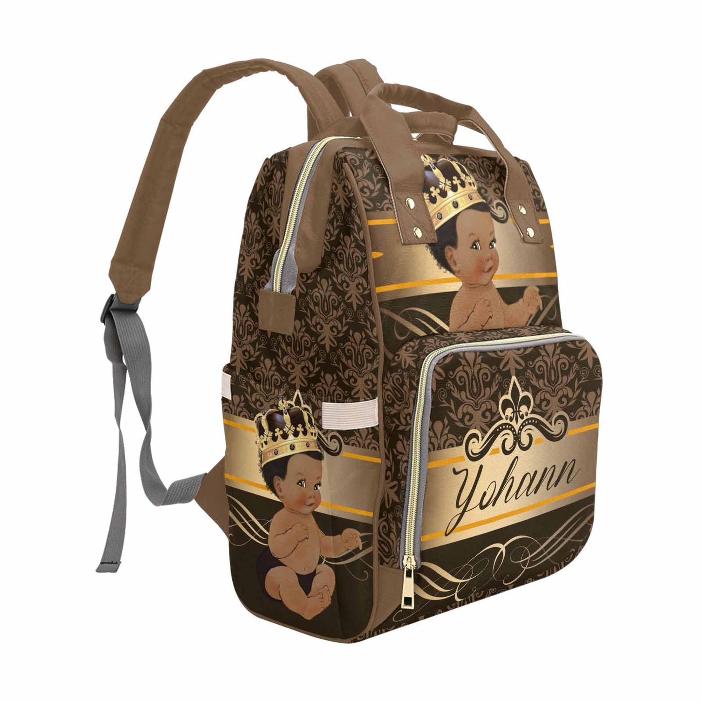 M Yescustom Personalized Diaper Bag, Custom Brown Crown Prince Diaper Bag With Name, Waterproof Diaper Bag Backpack Mommy Bag Nu