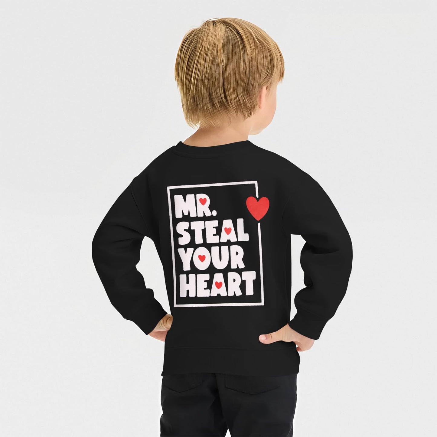 Gliglittr Toddler Baby Boy Valentines Day Sweatshirt Mr Steal Your Heart Long Sleeve Shirt Xoxo Crewneck Pullover Top Outfit (Bl