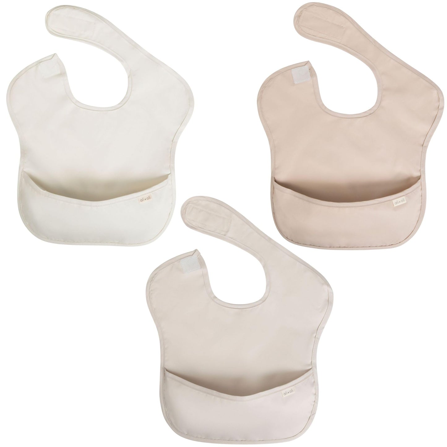 Ali+Oli Smock Bib for Baby (3-pc) Sleeveless Set (Neutral) BPA-Free Oeko-Tex Certified, Mess Proof Baby Bib for Eating, Waterpro
