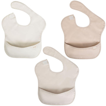Ali+Oli Smock Bib for Baby (3-pc) Sleeveless Set (Neutral) BPA-Free Oeko-Tex Certified, Mess Proof Baby Bib for Eating, Waterpro