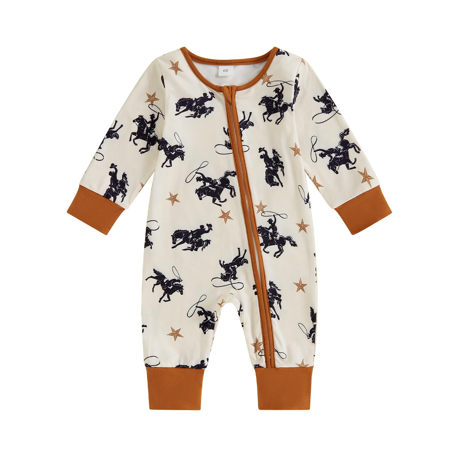 Mieeyali Western Baby Boy Clothes Cowboy Baby Outfit Infant Knight Print One-piece Jumpsuit Newborn Fall Winter Romper (Apricot,