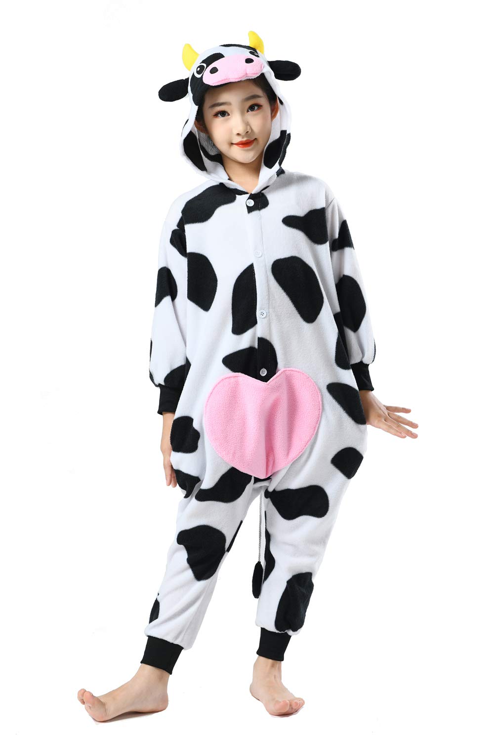 Canasour Kids Cow Onesie Farm Animal Halloween Cosplay Costume For 4T Girls Unisex Outfuit One Piece Hooded Soft Pajamas Party B