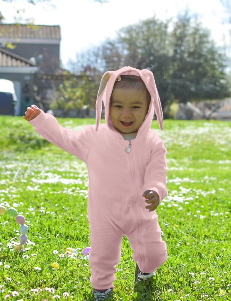 Agqt Baby Girls Bunny Costume First Easter Halloween Animal Costume One Piece Romper Bunny Ear Costumes Hoodie Outfit Pink Size