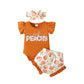 Youweixiong Newborn Infant Baby Girl Summer Clothes Ruffle Short Sleeve Just Peachy Romper+Peach Bloomer Shorts+Headband Cute Ou