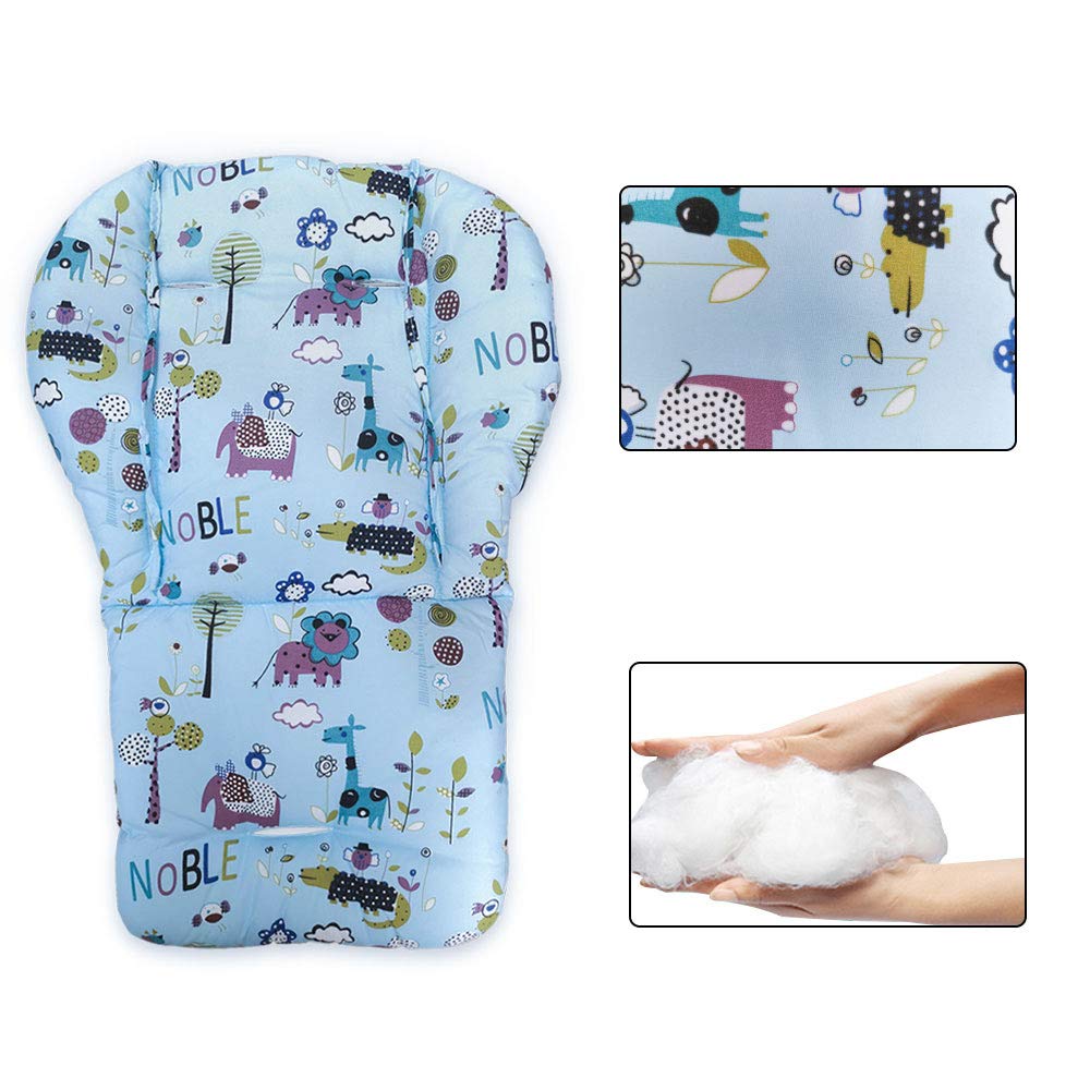 Twoworld Baby High Chair Seat Cushion Liner Mat Pad Cover Resistant And High Chair Straps (5 Point Harness) 1 Suit (Blue Animal)