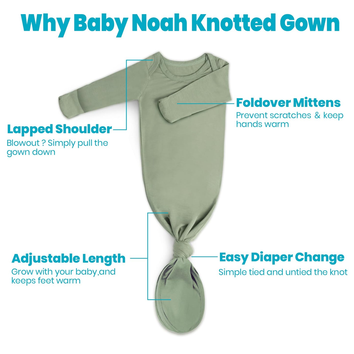 2Pk Newborn Baby Knotted Gown, Super Soft Silky Infant Long Sleeve Sleeper for Baby Sleeping with Hat or Headband (2 Packs)