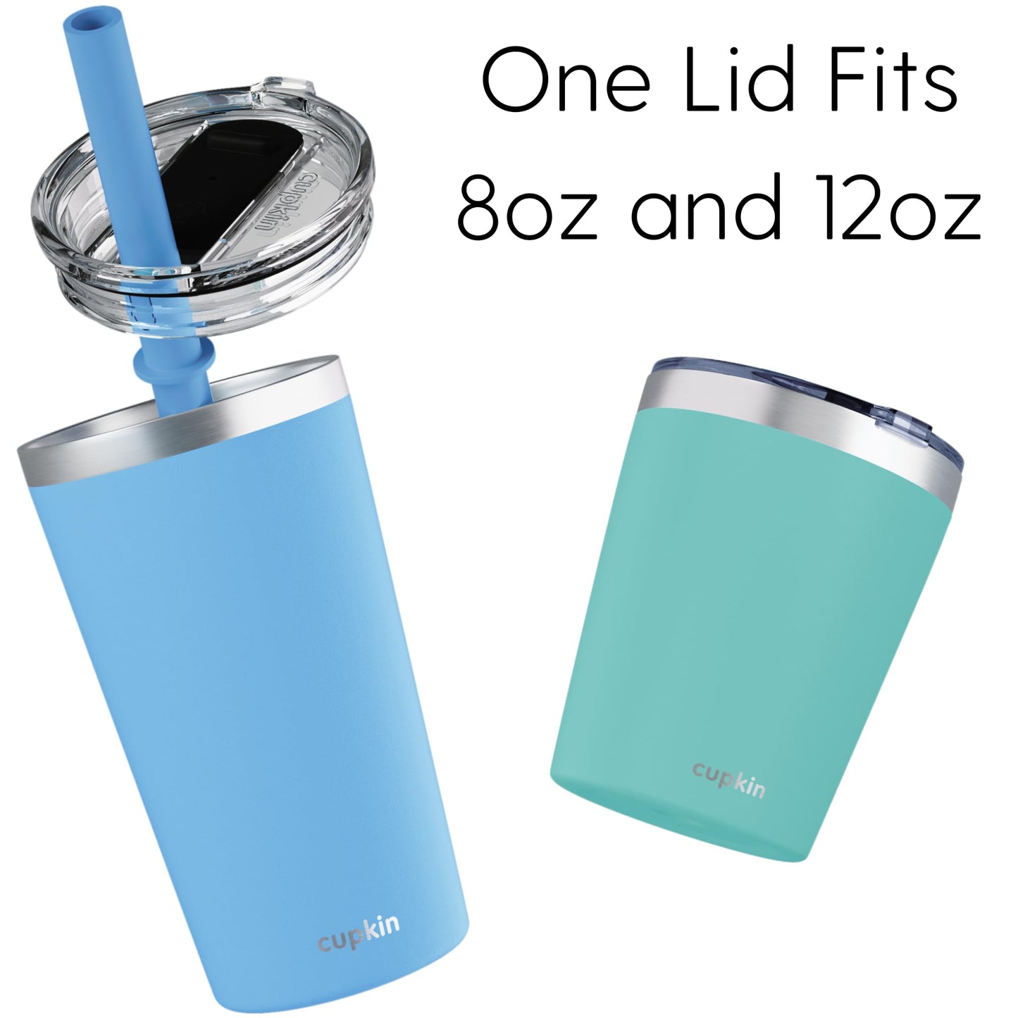 Cupkin Reusable Cups With Lids, The Original Stackable 12 Oz Stainless Steel Tumbler With Lid, Set Of 2 Powder Coated Insulated