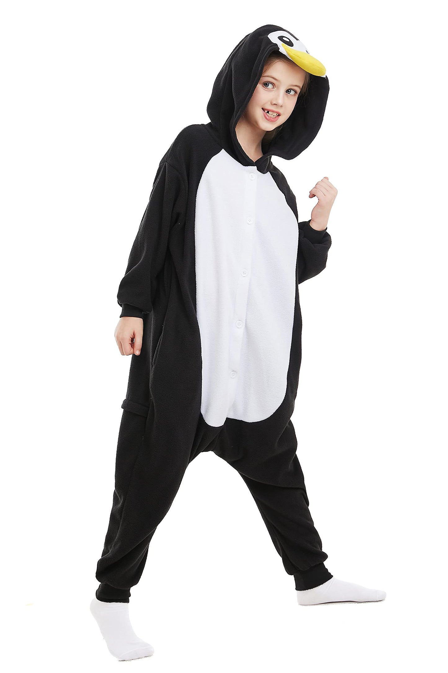 CANASOUR Peguin Onesie Kids Halloween Cosplay Costume Girls One Piece Pjs Anime Unisex Hoodie Pajamas Black For 8-10 Years Boys