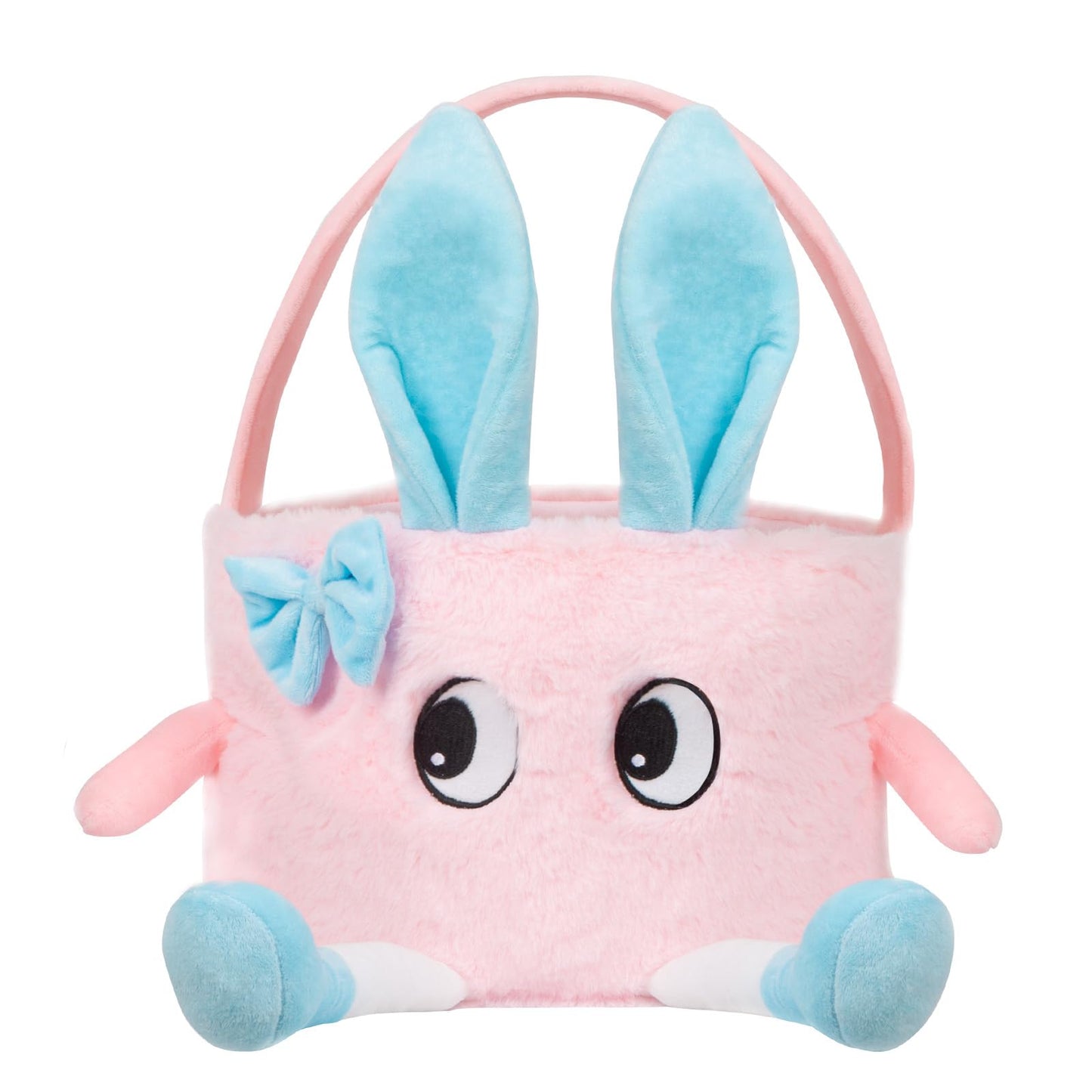 Plush Easter Basket, Soft Pink Basket With Bunny Ears, Easter Tote Bags Bunny Easter Baskets For Easter Decorations, Easter Gift